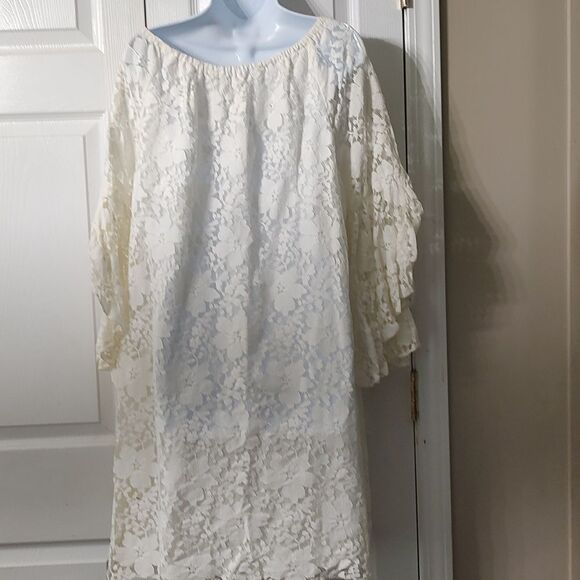 Fever ivory lace off the shoulder open bell sleeve dress wedding  Sz XL  NWOT - Picture 5 of 7